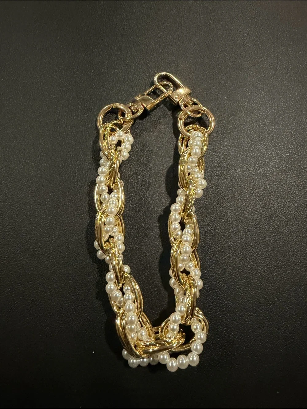 Gold and White Pearl Braided Key & Card Holder Charm